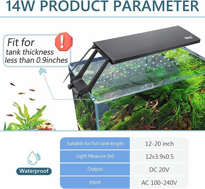 hygger Clip On 24/7 Lighting Aquarium LED Light,Sunrise-Daylight-Moonlight and DIY Mode, Adjustable Timer/Brightness Fish Tank Light with 7 Colors for Planted Tank (14W for 12~20in Tank)