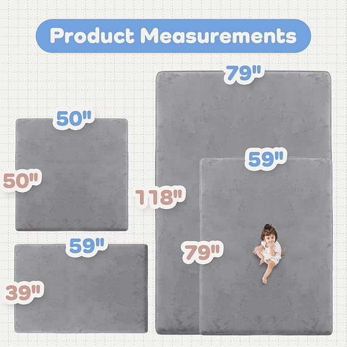 PaPaMat 1.5" Thick Baby Play Mat for Floor, 59x79 Playpen Mat, Pro Soft Flannel Foam Mats Toddler Infant Kids Crawling for Nursery Rug Playroom Living Room Waterproof Easy Care Non-Slip (Dark Grey)