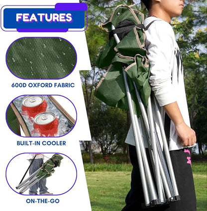 EZONE 2-Pack Camping Chairs with Built-in Ice Cooler, Portable Chair, Storage Pocket, Cup Holder, and Carry Bag Perfect for Camping, Tailgating, Fishing, Beach, and Lawn (2, Olive Green)