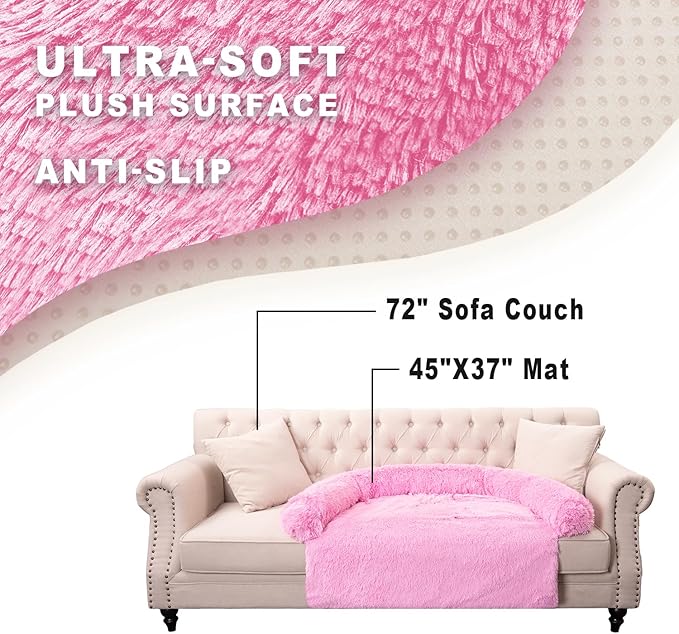 Tinaco Luxurious Calming Dogs/Cats Bed Mats, Dog Pad Washable Removable Couch Cover, Plush Long Fur Mat for Pets, Waterproof Lining, Perfect for Small, Medium and Large Dogs and Cats (Pink, 45"x37")