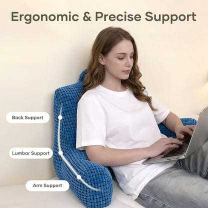 NOONTIDE Reading Pillow with Top Handle,Uniquely Designed Soft Fabric, Ergonomic Back Support for Bed,Cover Washable Sit up Pillow,Watching TV/Gaming/Relaxing(Blue)