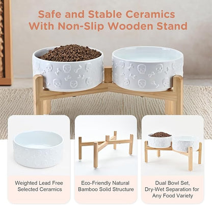 SPUNKYJUNKY Elevated Dog Bowls Ceramic, 7.3'' Dogs Food Water Bowls Raised - 42