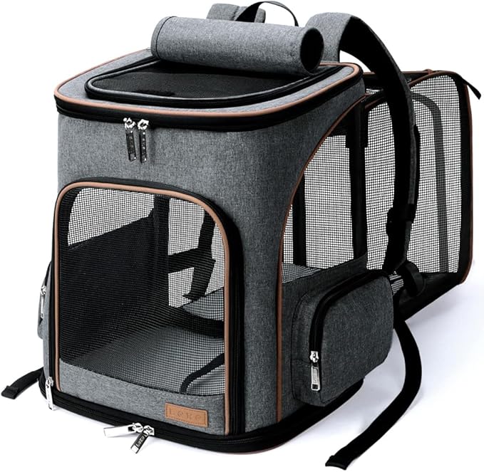 Lekereise Pet Carrier Backpack Expandable Cat Backpack for Medium Dogs and Large Cats 20-25 Lbs,14“L * 12.5" W * 16.14" H, Grey