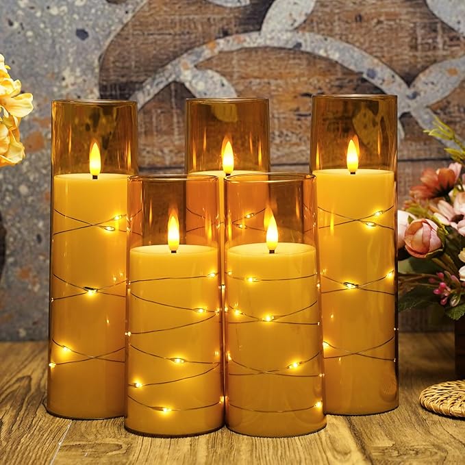 Flameless Candles with Embedded Star String, Battery Operated LED Pillar