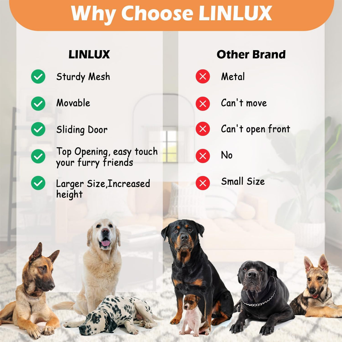 LINLUX 40 Inch Dog Crate Furniture, Wooden Heavy Duty Dog Kennel Indoor, Decorative Dog Cage Table for Large Medium Dogs, with Sliding Doors, Wheels and Flip-top Plate
