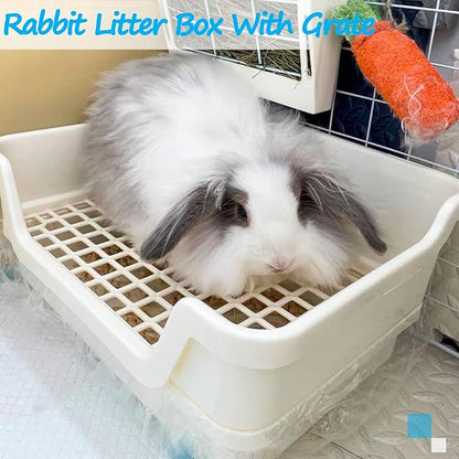 Hamiledyi Extra Large Rabbit Litter Box Pet Corner Toilet Small Animal Potty Trainer Huge Bunny Litter Pan with Plastic Grate Deep Dump Tray for Adult Guinea Pigs Chinchillas Ferrets Galesaurs White