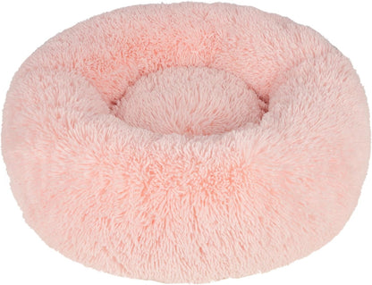 Best Pet Supplies Round Donut Dog Bed with Plush Faux Fur Fabric, Calming, Anti-Anxiety Cushion for Indoor Pets, Slip-Resistant Base, Soft Ergonomic Support - Pink, 30x30x8''