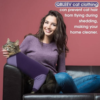 QBLEEV Cat Pajamas for Cats Only, Sticky Hair Kitten Clothes, Prevent Lost Fur Pet Onesie Shirts Costumes Outfits for Daily Wear Parties Photography, Recovery Suit for Small Dogs