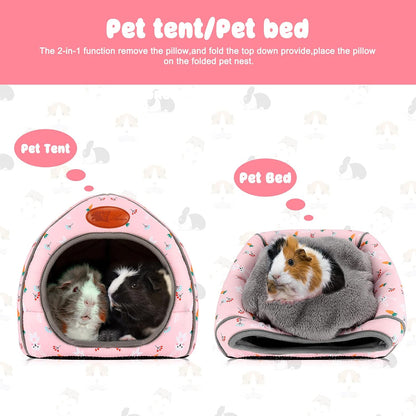 BWOGUE Guinea Pig Bed Large Hide-Out Cozy House Bed for Rabbits Ferret Chinchilla Bearded Dragon Winter Warm Cage Nest Hamster Accessories Cute Bunny and Carrot Pattern