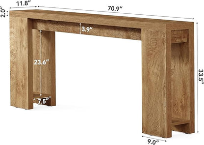 Little Tree 70.9-Inch Long Console Table, Narrow Sofa Table Behind The Couch, Farmhouse Console Table for Living Room, Entryway, Hallway