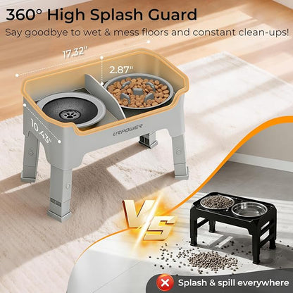 URPOWER Mess Proof Elevated Dog Bowls 4 Height Adjustable Raised Stand | No Spill Water Bowl, Slow Feeder Dog Bowls, Non-Slip Food and Water Bowl Set for Small, Medium & Large Dogs