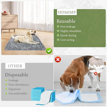 Homimp Washable Pee Pads for Dogs, 2 Pack Reusable Puppy Pads Waterproof, Absorbent and Leakproof Dog Pee Pads, Non Slip Puppy Training Pads, Pet Mat for Floor, Crate, Couch, Whelping,Grey, 18"x24"