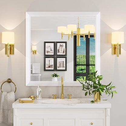 Amorho Bathroom Mirror, 36x36 Inch White Thick Metal Framed Wall Mirrors