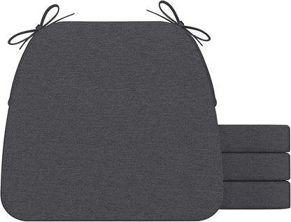 AAAAAcessories D-Shaped Chair Cushions, 2" Thick Dining Chair Pads with Ties and Removable, Machine-Washable Cover, 17" x 16", Set of 4, Dark Grey