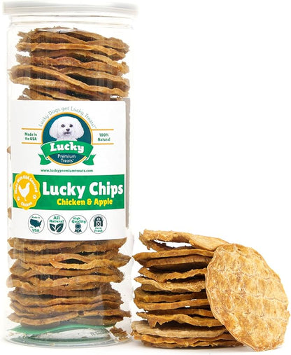 Chicken & Apple Chips Dog Treats – Made in USA, 100% Chicken Jerky, Grain-Free, High Protein, Single Ingredient, Crispy & Healthy Training Snacks for Dogs – 6 oz Jar