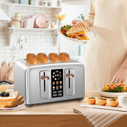 SEEDEEM Toaster 4 Slice, Stainless Toaster & Touch Control, LCD Display