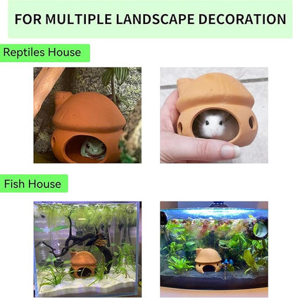 Saim Betta Fish Tank Accessories,Ceramics Mushroom House Aquarium Decorations Hideout Hideaway Spawning Cave Decor for Shrimp Betta Goldfish (No Paint + Betta Leaf Pad+Silicone Plug)