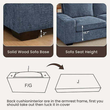 PARKOL 99" L-Shaped Sectional Couch with Storage, Sofa with Reversible Chaise, USB Type-C Charging, Chenille Fabric, Removable Cushion Covers, for Small Space, Apartment, Living Room, Blue