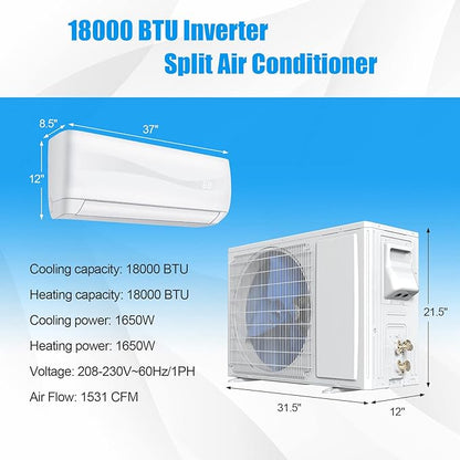 RELAX4LIFE Mini Split Ac/Heating System, 18000 BTU Ductless Mini Split Air