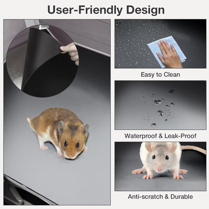 Guinea Pig Cage with Wooden Stand - Hamster Cage, Small Animal Cage Anti Chew Ramp, Hideout, Platform, Pull Out Tray (Grey, L)