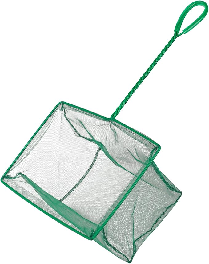 Pawfly Aquarium Fish Net with Braided Metal Handle Square Net with Soft Fine Mesh Sludge Food Residue Wastes Skimming Cleaning Net for Fish Tanks Small Koi Ponds and Pools