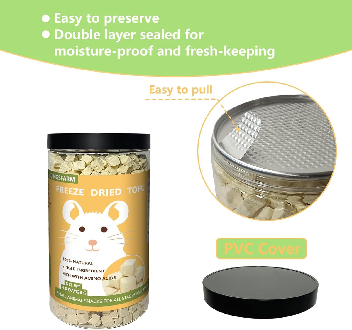 Freeze-Dried Tofu Hamster Treats, Grain-Free & Healthy Chews, High Protein Natural Snacks for Small Pets, Rabbits, Gerbils, Mice Degus, Chinchilla, 4.5 oz Pack
