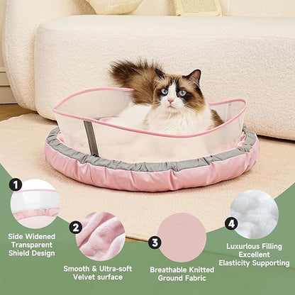 Cat Beds for Indoor Cats, Round Dog Bed for Small Dogs, Puppy, Kitten -Soft Plush Washable Cat Bed Calming with Protective Shield (Pink，21 Inches)