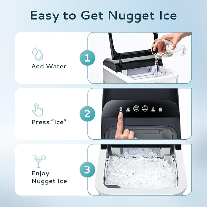 EUHOMY Nugget Ice Maker Countertop, Ready in 8 Mins, Self-Cleaning, 34lbs/24H