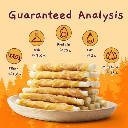 Jungle Calling Dog Treats, Chicken Wrapped Rawhide Sticks for Dogs, Grain-Free Natural Small Dogs Training Treats, Edible Pet Chew Snacks,10.6 oz