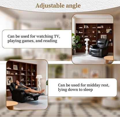 Saxum Tegmen Living Room Furniture Sets, Sectional Leather Sofa Set, Adjustable Recliner Chair with Manual Button for Living Room/Office (Chair, Black Leather)