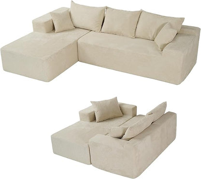 Beige Sectional Couches for Living Room, Boneless Couch with L-Shape Chaise, Modular Sofa in Box with Deep Seat, No Assembly Required