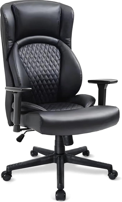 CLATINA Big & Tall Executive Managerial Chair, Heavy Duty Ergonomic Leather Office Desk Chair, High Back Computer Task Chair with 3D Adjustable Arms and Lumbar Support for Home Office, Black, 400LBS