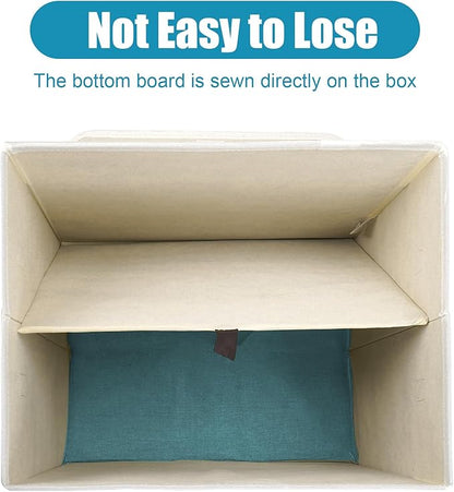 Large 17" 42 Quarts Collapsible Stackable Storage Bins with Lids [3-Pack] Foldable Fabric Linen Storage Boxes Cube, Closet Organizer Baskets with Label for Home (16.7 x 12 x 12", Teal & White)