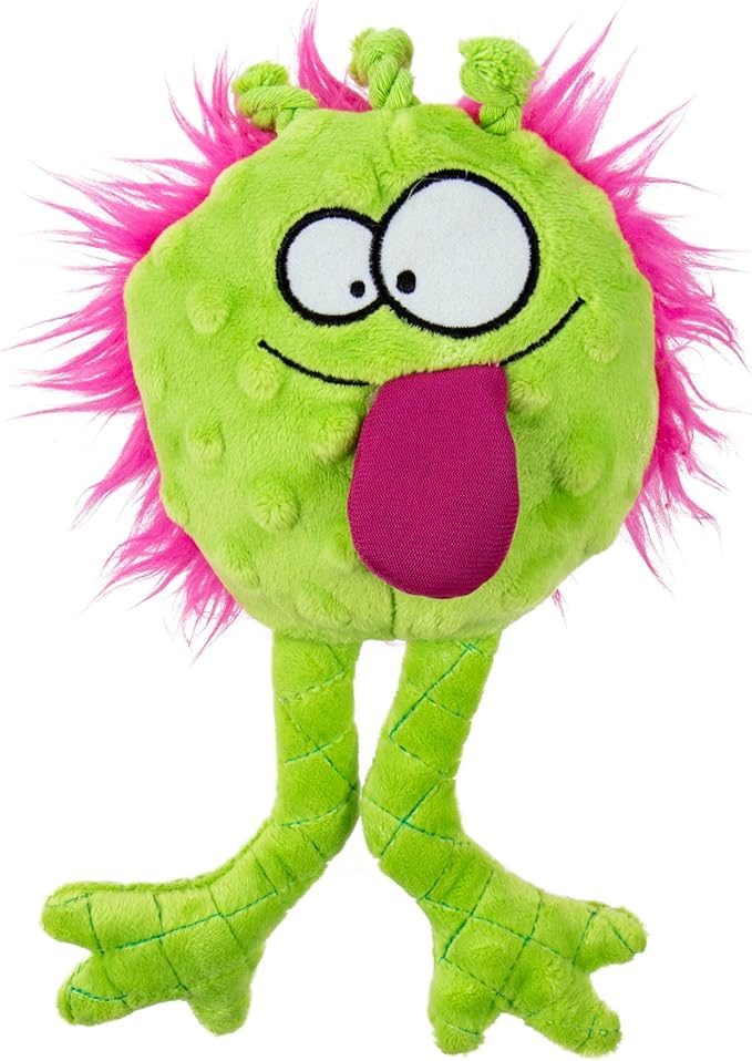 goDog PlayClean Germs Squeaky Plush Dog Toy with Odor-Eliminating Essential Oils, Chew Guard Technology - Lime, Small