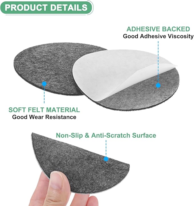 30-Pack Lamp Base Felt, 3.5 Inch Dia. 2mm Thick Self Adhesive Round Fabric Felt Pads for Lamp/Furniture/DIY, Non-Slip Fiber Backed Patch Circles with Adhesive Backing [Grey]