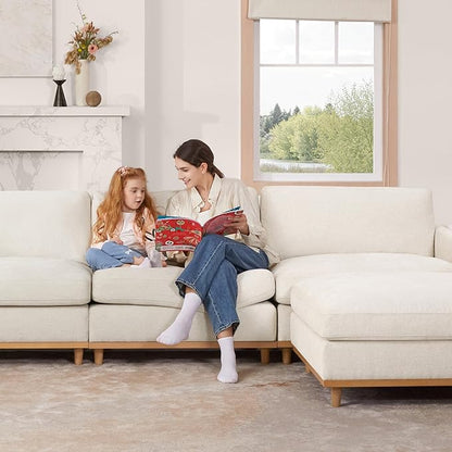 CHITA Super Large Luxury L Shape Convertible Sectional Modular Sofa, Down Filled Modern Sofa with Ottoman, Deep Seat Cloud Couch, 118 inch Width, 4 Seat Couch with Solid Wood Leg, Linen