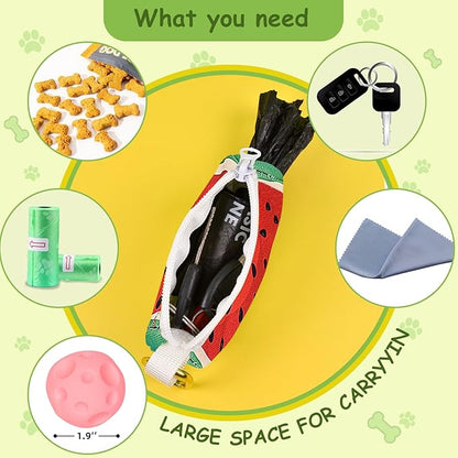 Convenient Dog Poop Bag Holder Leash Attachment with Zipper Case for Potty Bags - Trash Bag Carrier Accessory Dispenser for Poo Bags,Watermelon,Medium