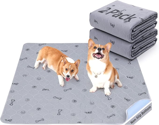 Washable Pee Pads for Dogs, 2Pack Puppy Pads Washable with Bone Print,Absorbent Reusable Whelping Pads Non-Slip Dog Mats for Floor Protector, Couch Cover, Crate, Potty Training 31x36 | Reusable, Waterproof, Machine Washable Dog Pads for Whelping, Potty...