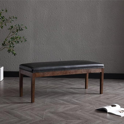 chairus PU Leather Upholstered Entryway Bench Dining Table Benches Farmhouse Shoe Bench Seat for Hallway Bedroom End of Bed Vintage 45.5" Wooden Leg Benches for Kitchen Restaurant Window, Black