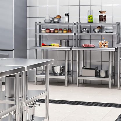 YITAHOME NSF Stainless Steel Table with Overshelves, 30" X 24" Work Table with 30" X 12" Shelf, Metal Table Prep Table for Home Kitchen Restaurant Garage Warehouse