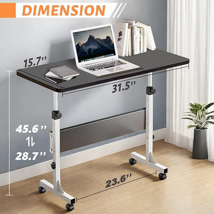 HDHNBA Rolling Desk Adjustable Height,Portable Laptop Desks,Small Standing Desk with Wheels for Home Office (31.50 * 15.75,Black)