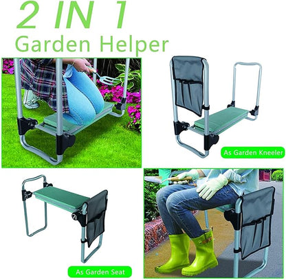 LUCKYERMORE Garden Kneeler and Seat, Kneeling Bench with Tool Pouch and EVA Foam Pad, Foldable Gardening Stool, Gardening Gifts for Parents Seniors, Lightweight & Heavy Duty