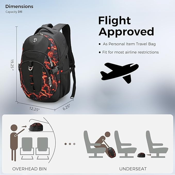 Swissdigital Laptop Backpack with USB Charging Port, Travel Backpack Fits 15.6 inches Computer, 31L Backpack for Men, Flame Red | SD803-97