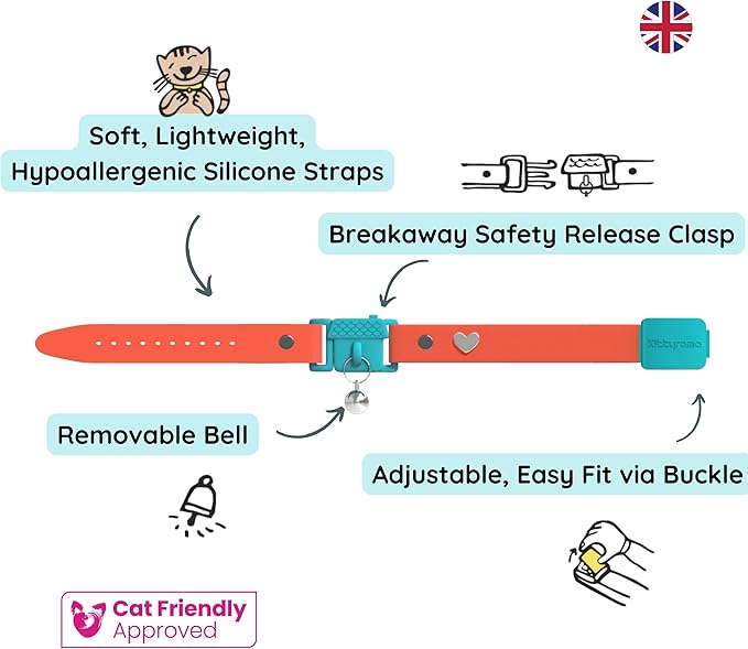 Kittyrama Tangerine Kitten Collar with Bell. Breakaway Cat Collar. Won't Rub Fur. Lightweight, Soft & Comfy