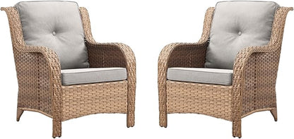 Rilyson Patio Furniture Chairs Outdoor Chair - 2 Piece Wicker Rattan Chairs Set with High Back and Deep Seating for Deck Porch Balcony Backyard Garden(Yellow/Beige)