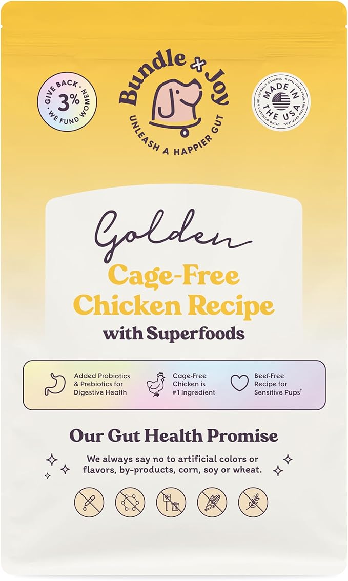 Bundle x Joy Golden Probiotic Dog Food Dry, Chicken, 4lb Bag, Allergy and Gut-Friendly Adult Kibble for Digestive Health with Cage-Free Chicken, 20 Plant Based Superfoods, Beef and Grain Free
