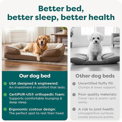 Furhaven Orthopedic Dog Bed for Large Dogs w/ Removable Bolsters & Washable Cover, For Dogs Up to 95 lbs - Plush & Velvet Waves Perfect Comfort Sofa - Brownstone, Jumbo/XL