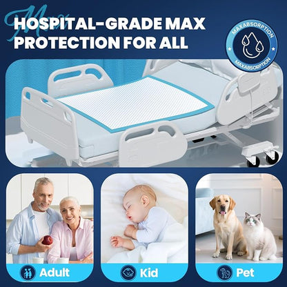 MILDPLUS Heavy Duty Underpad 36''x36'' (Blue or Purple) | 125 Grams, Extra Large Chucks Pads, Disposable Bed Pads, Super Absorbent Incontinence Pads for Adults, Kids, Pee Pads