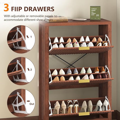 Shoe Cabinet Storage for Entryway, Fluted Shoe Cabinet