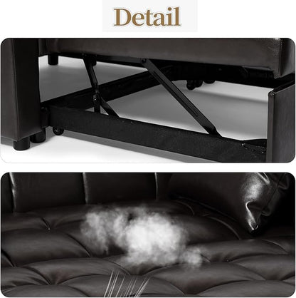 ORRD Convertible Sofa Bed, 3-in-1 Multi-Functional Faux Leather Sleeper Couch Pull-Out Bed, 48'' Loveseat Bed Chaise Lounge with Adjustable Backrest and Hidden Side Table for Living Room, Small Space